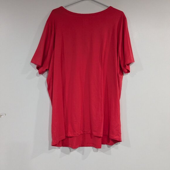 *3/$10* Carisma Smocked Split Neck Tee Coral Pink Size 1X - Picture 3 of 3